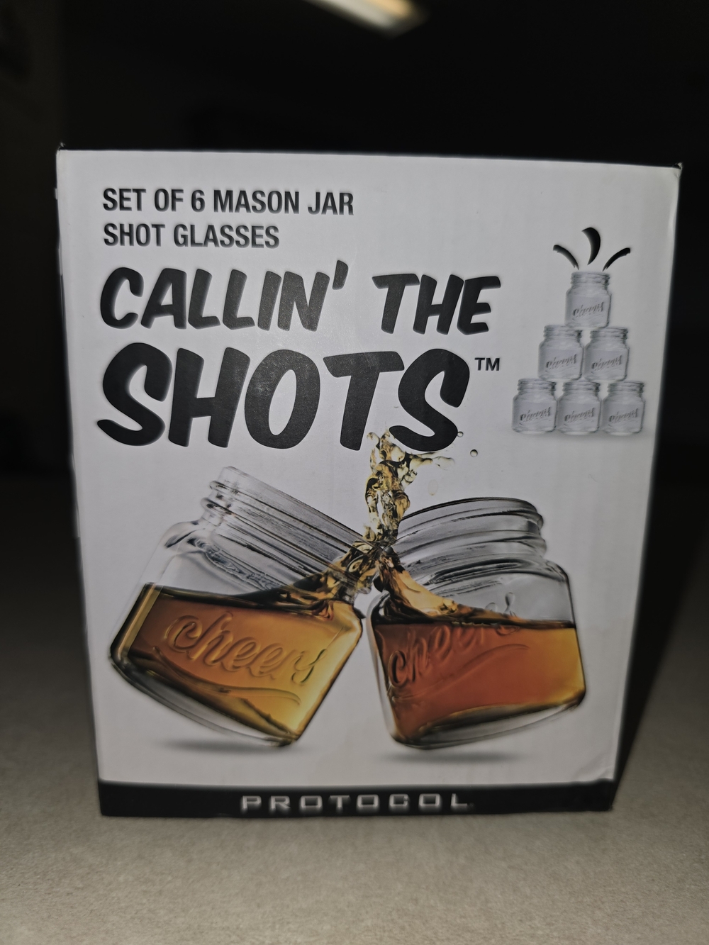 Callin' The Shots Mason Jar Shot Glasses - Clear Embossed Set of 6, New in Box!